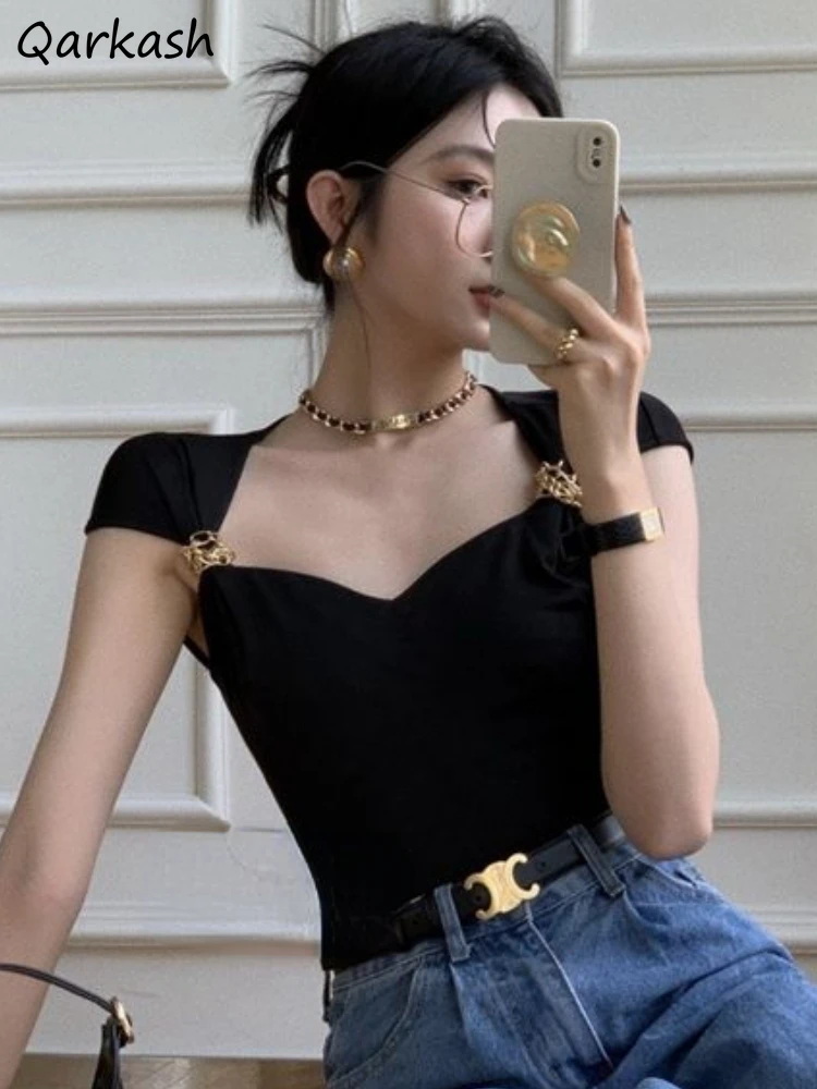 

Футболка женская универсальная, элегантный топ в винтажном французском стиле, приталенная модная эстетичная уличная одежда, Y2k, на лето