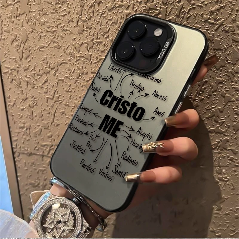 Christian-Themed Phone Case with Spanish Pattern Design