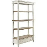 Stylish French Country Realyn Bookcase - 75" in Height, Chipped White Finish, and a Drawer for Added Storage 1