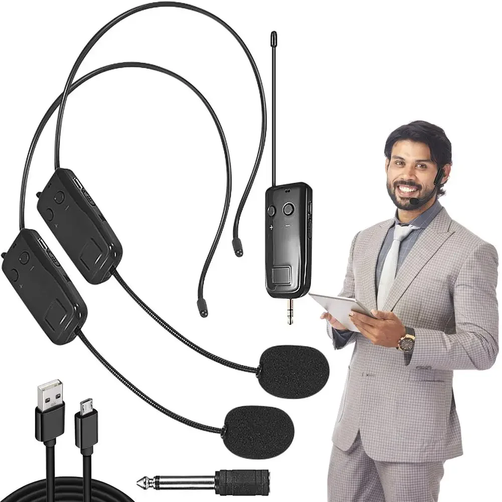 2.4G Head-mounted Wireless Lavalier Microphone Set Transmitter with Receiver for Amplifier Voice Speaker Teaching Tour Guide view 3