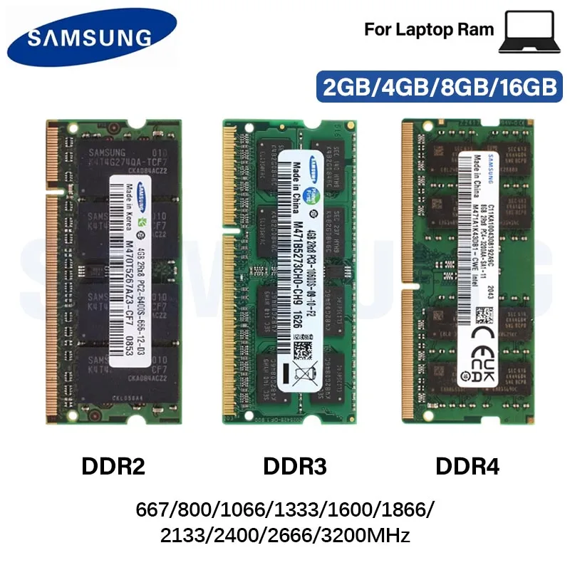 Laptop Ram Memory Samsung Laptop DDR2 667 800MHz DDR3 1066 1333 1600 1866MHz DDR4 2133 2400 2666 3200MHz