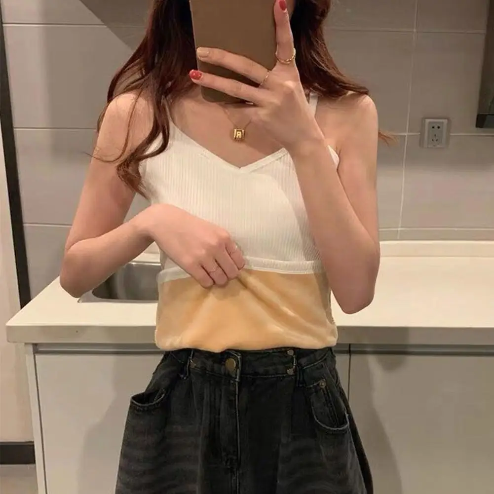 

2023 Fashion Thermal Female Vest Tops Women Winter Plus Velvet Thicken Warm Women Inner Bottoming Shirt Thick Camisole Top