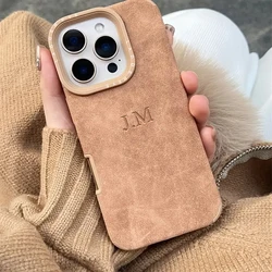 Personalized Luxury Suede Phone Case with Custom Name Design - iPhone 12 Pro (Khaki)