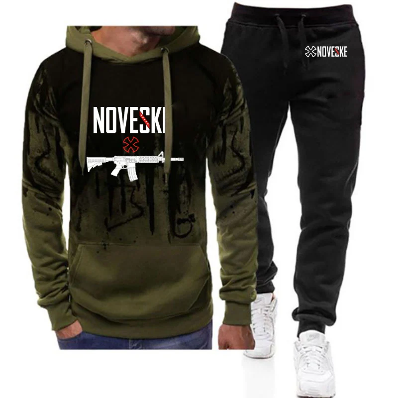 Mens Funny Gun Print Hoodies Leisure Sports Pants Suits
