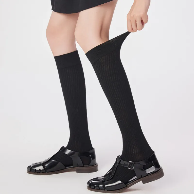 Autumn New Woolen Striped Long Knee High Socks Korean White Red Boneless Calf Socks Women Solid High Tube Slimming Stacked
