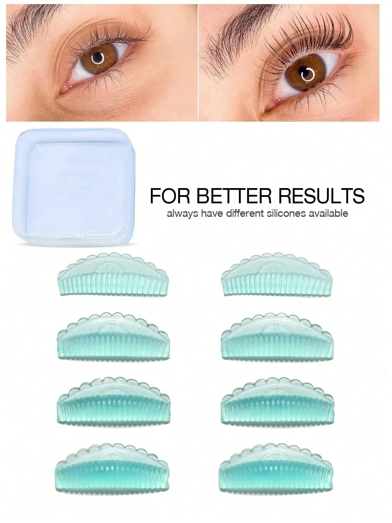 8개(4쌍) 4가지 사이즈 무료 접착제 실리콘 속눈썹 리프트 패드, 젤리형 자가 접착, 재사용 가능하고 부드러움, 다양한 속눈썹에 적합