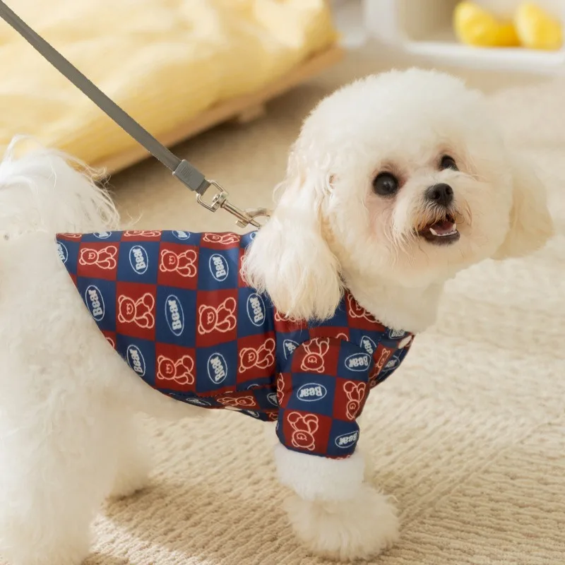 Puppy Warm Clothes Bear Plaid Printed Traction Cotton Clothes Winter Thickened Teddy Jacket Cartoon Dog
