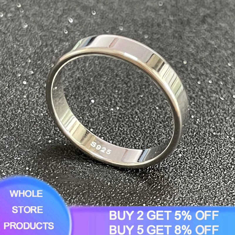 4mm Smooth Glossy Real Tibetan Silver Unisex Wedding Band Rings for Women Men