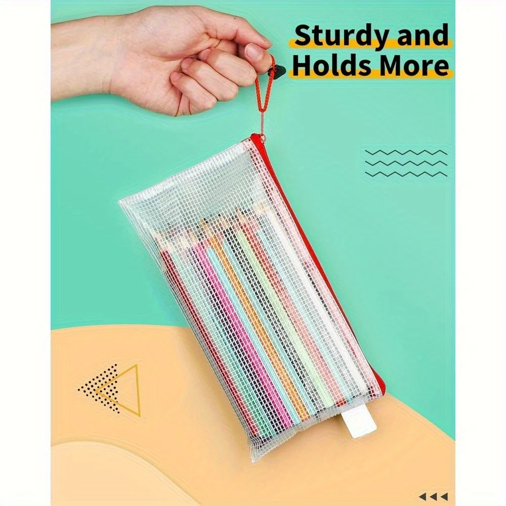 24pcs 메쉬 지퍼 연필 파우치, 23.62cm X 11.43cm 연필 케이스, 12 색 여행 학교 용품용 소형 지퍼 가방, 연필 케이스