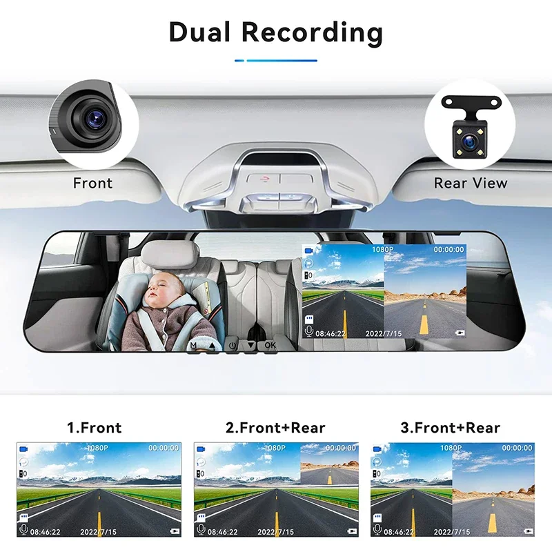 4.3inch 1080P Rearview Mirror Car DVR Ultra-thin Video Recorder Dash Cam for Cars Front Rear View Camera Black Box Car Assecory