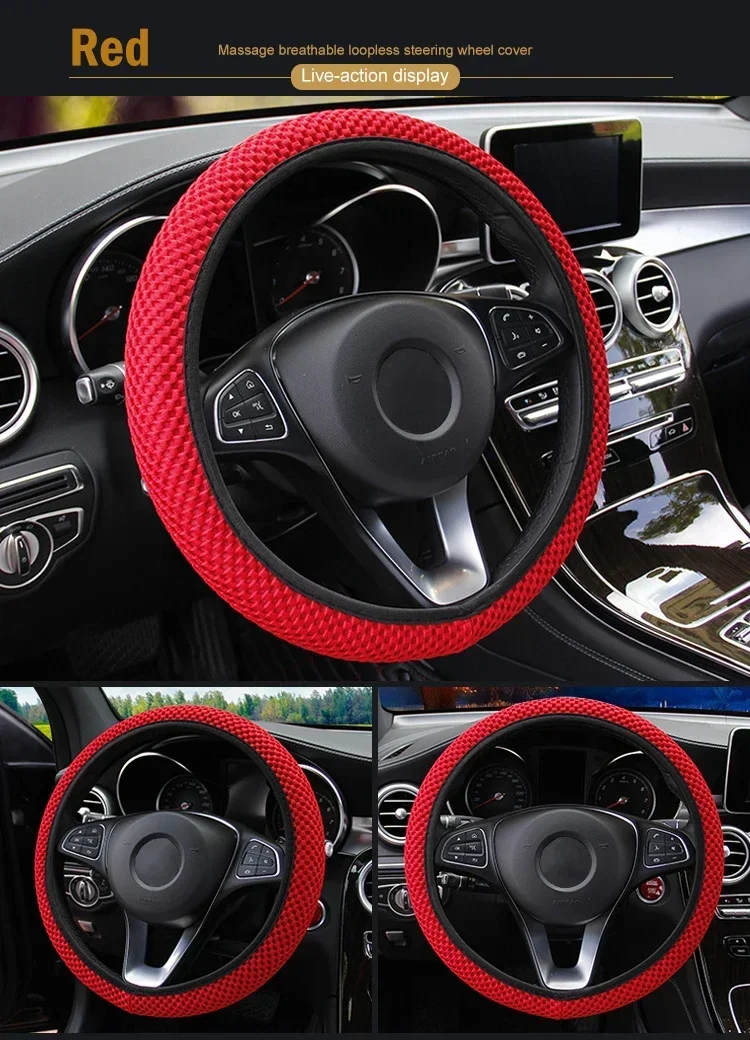 Auto-Lenkradbezug, atmungsaktiv, Stoff, Netzstoff, Eisseide, Ring, frei, elastisch, modisch, Lenkradbezug, internes Zubehör – Detail 4