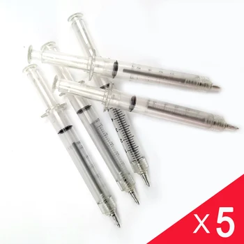 5 pz/lotto penna a sfera con siringa di plastica creativa 0.5mm penne in Gel nero blu forniture per ufficio scolastico strumenti per scrivere studenti