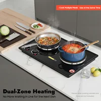 Cuisinière électrique à double brûleur 2500W, plaque de cuisson électrique avec 2 plaques, puissance de feu réglable, 220-240V pour la cuisson des aliments 4