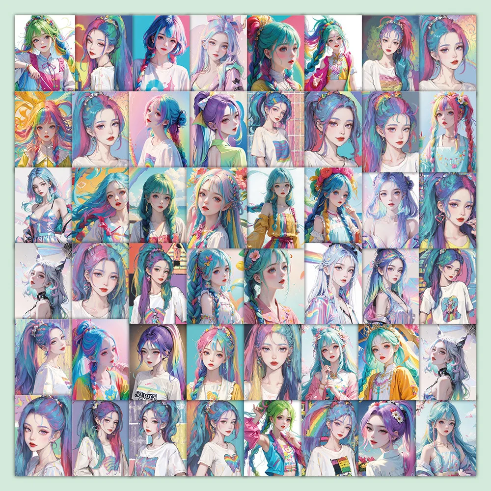 

63Pcs Cartoon Style Kawaii Rainbow Girl Handbook Stickers Handbook Scrapbooking Bike Diary DIY Craft Photo Albums Decal