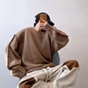 Hand-Knitted Oversized Heavy-Gauge Men's Sweater Coffee Color Casual Crew Neck Top for Autumn Winter Fashion Trend Brand