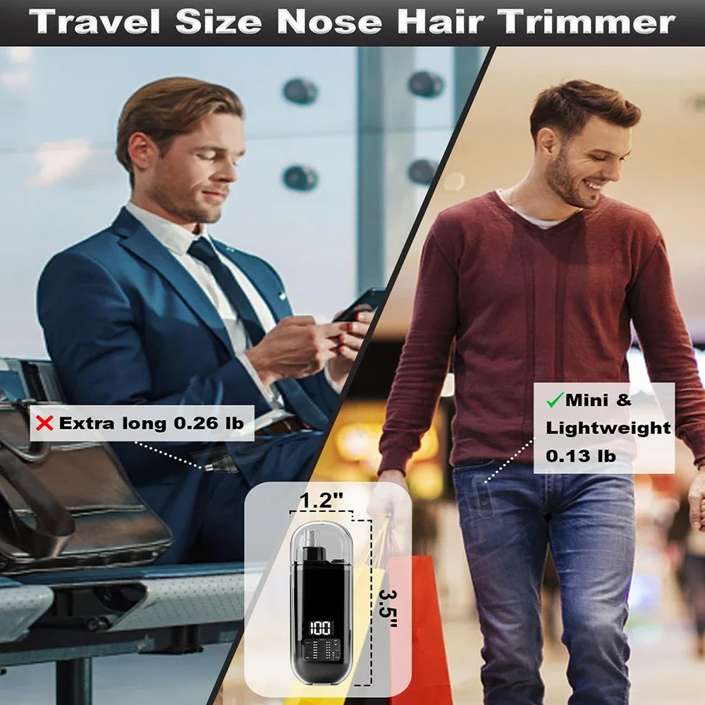 2025 Electric Nose Hair Trimmer Portable Nose Ears Hair Eyebrow Trimmer Men's USB Rechargeable Digital Display Painless Clipper