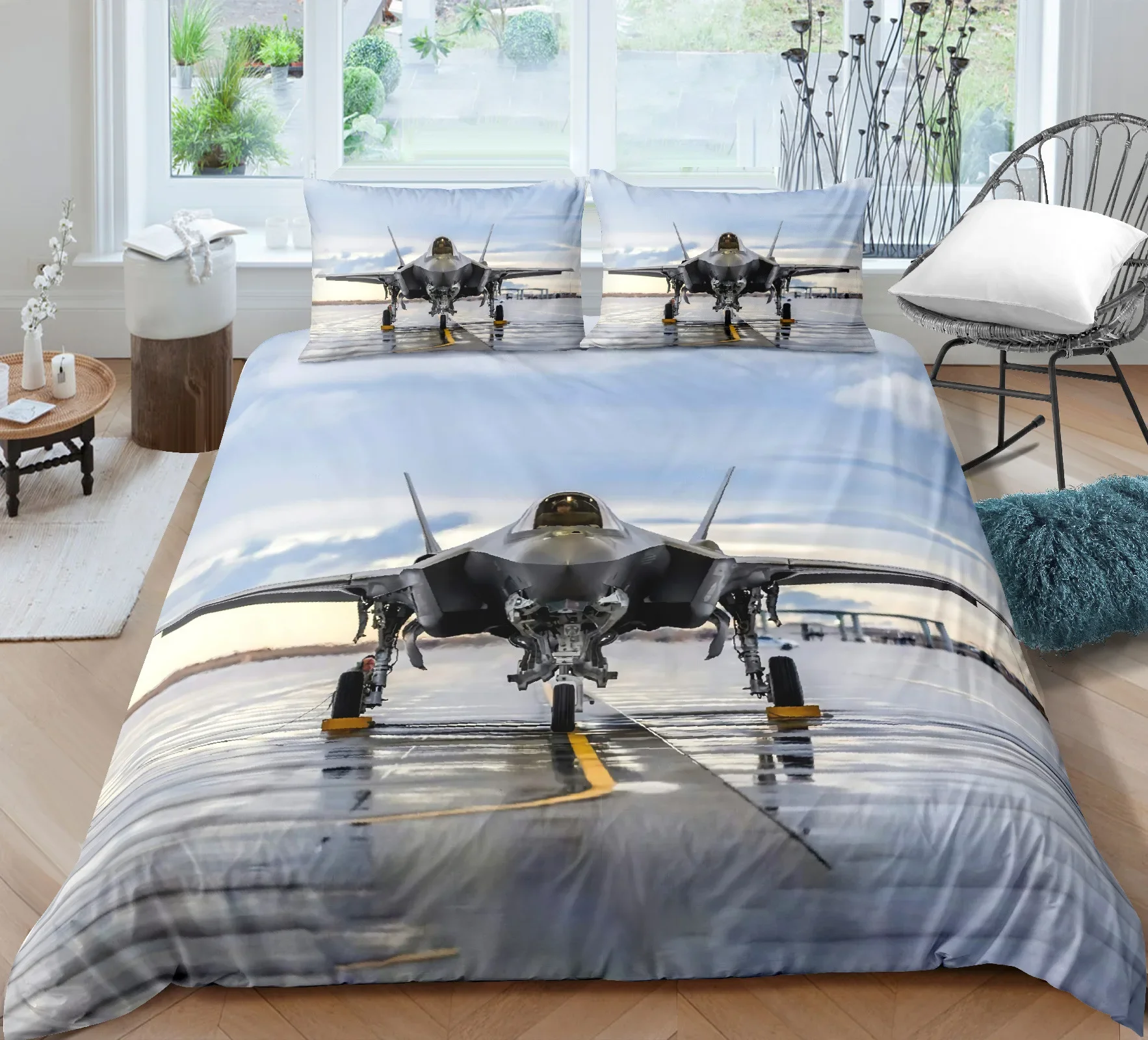 Flugzeug-Kampfflugzeug-Bettbezug, King-/Queen-Size-Bett, fliegendes Kampfflugzeug-Bettwäsche-Set für Kinder, Teenager, Jungen, moderner cooler Flugzeug-Bettbezug – Detail 14