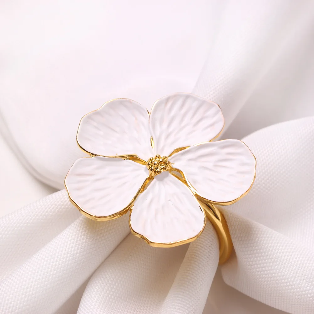 

12pcs/lot Hot selling flower napkin ring vegetable white oil flower napkin buckle five-petal flower plum napkin ring