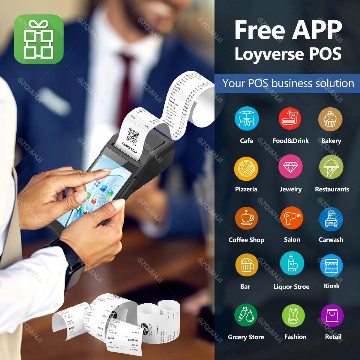 Handheld PDA POS Terminal Printer Android 8.1 with 58mm Thermal Receipt Printer 5.5inch HD 3G WiFi Mobile SII E-boleta Loyverse