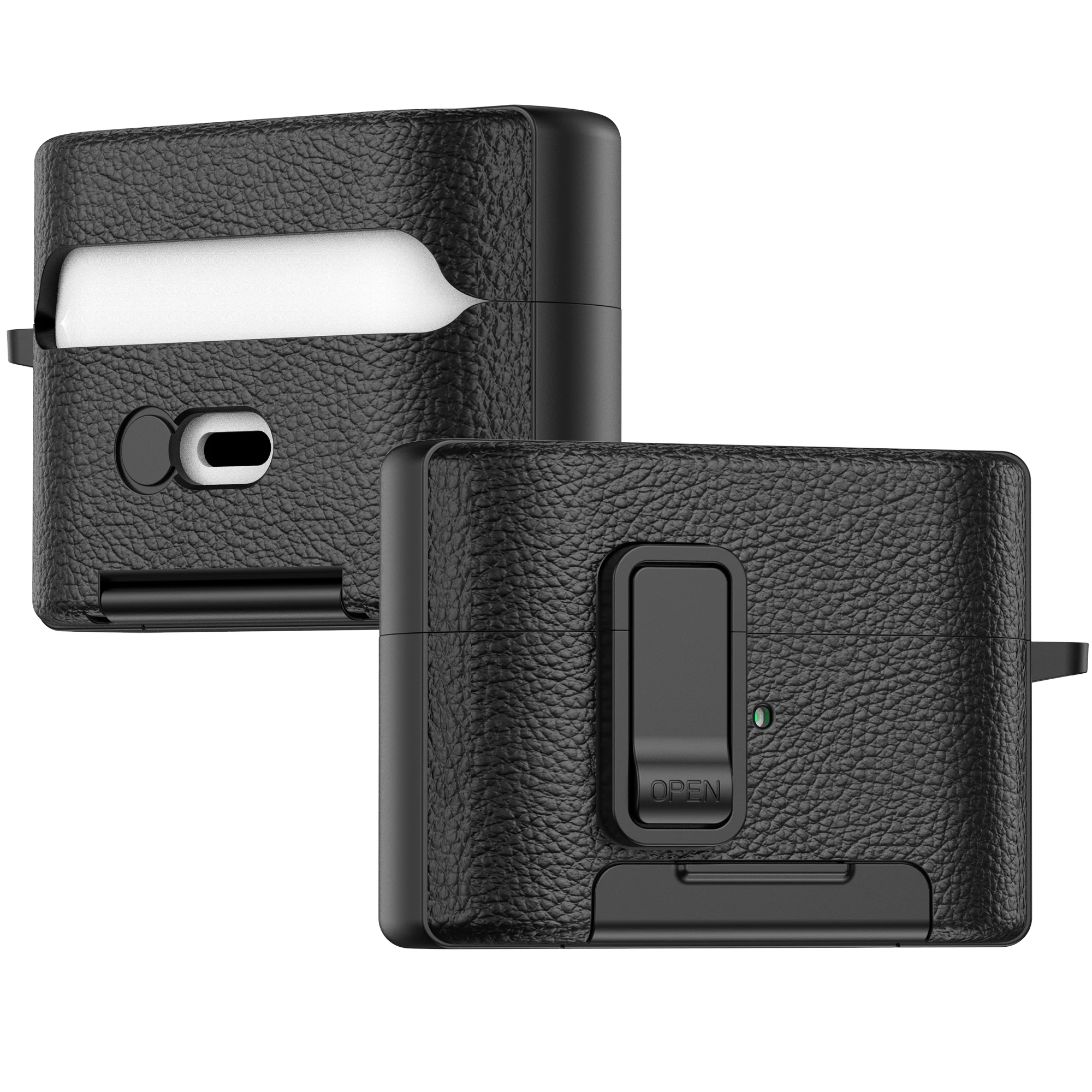 Premium Leather Texture Earphone Protective Case with Secure Lock and Invisible Stand