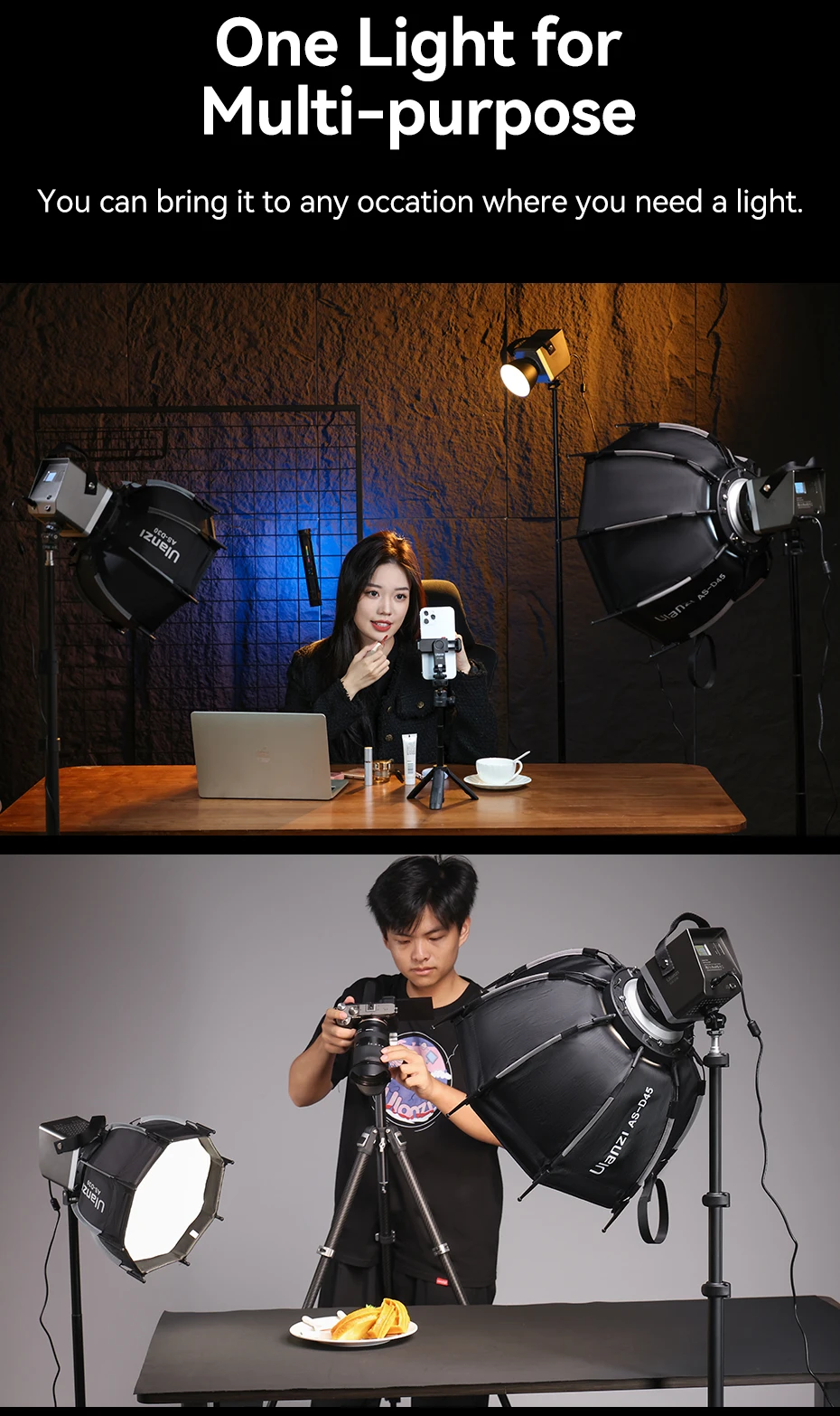 Description Picture 4 of itemUlanzi LT005 60W COB Video Light 2700-6500K Bi-Color Photographic LED Light for Photo Studio Film Camera Shooting Livstreaming