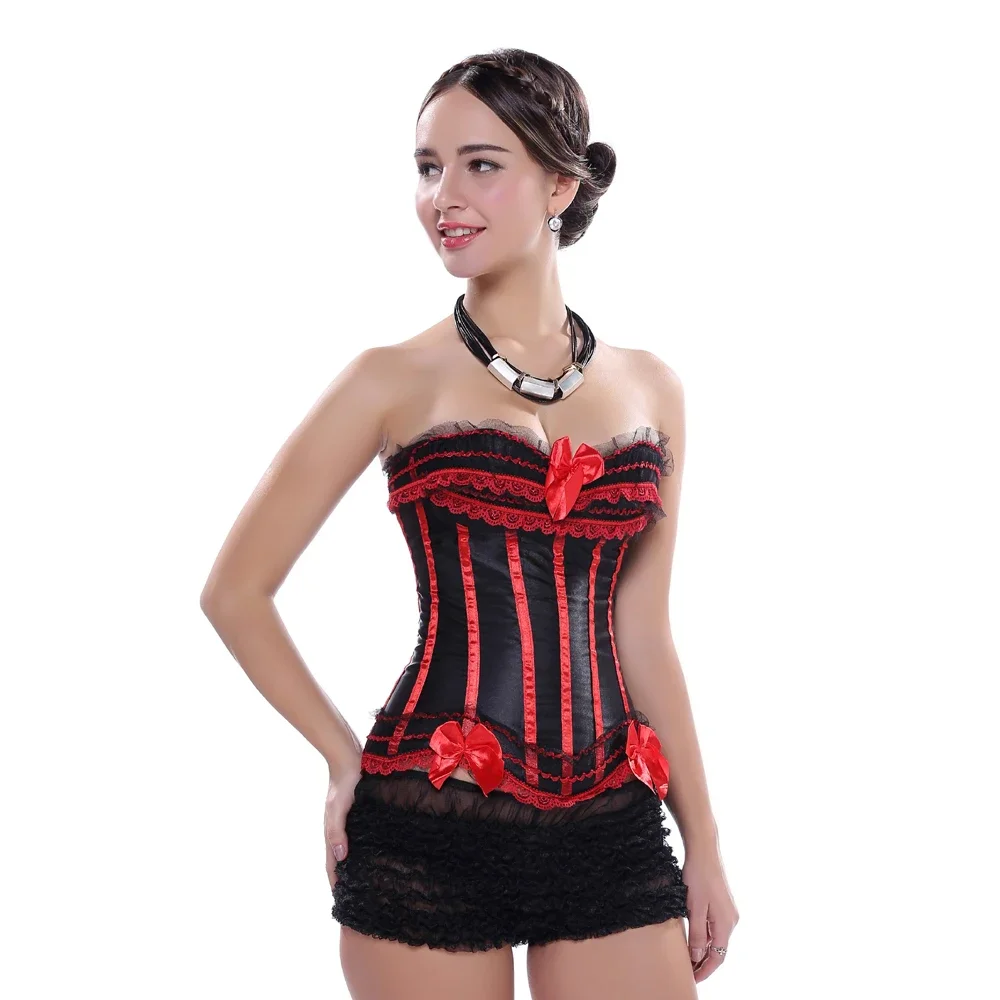 Corset Steampunk Woman Sexy Plus Size Striped Bustiers Waist Trainer Zip Korsett with Lacing Dance Party Costumes