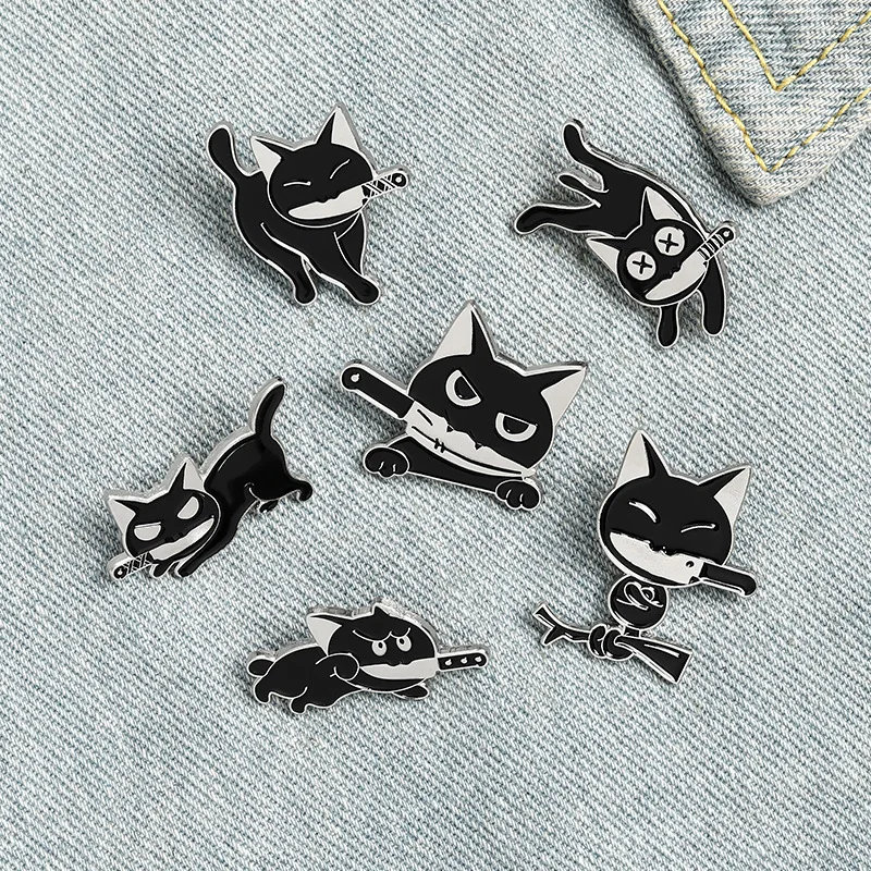 Карикатура, сладка черна котка във формата на дамски брошки, простота, поп-емайл, игла, значки за ревери, брошки за жени, забавни бижута значки