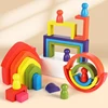 Wooden Rainbow Stacking Toys Montessori Toys Creative Baby Cognition Square/Arched Geometric Building Blocks Kids Puzzle Games 1