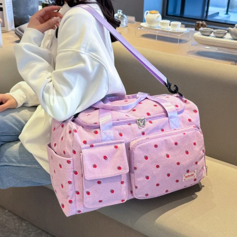 Corduroy Travel Tote Bag Large Capacity Carry On Travel Bag With Shoe Compartment Sports Fitness Bags For Women Duffle Bags