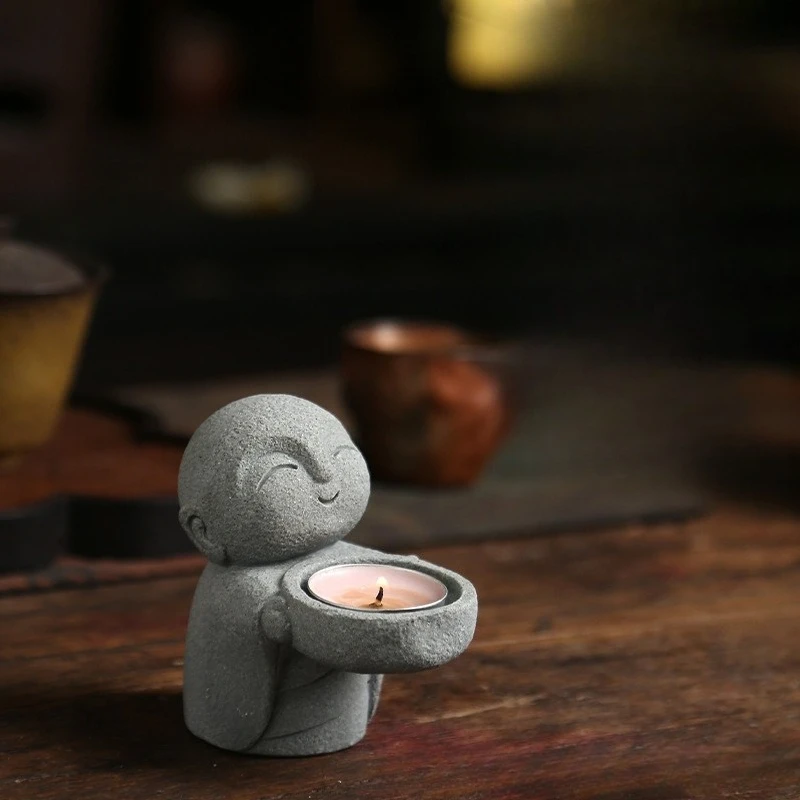 Resin Buddha Statues Little Buddha Statue Candle Holder Cute Tea Light Buddha Figurine Candlestick for Wealth Good Luck Decor