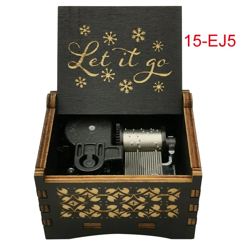 Elsa Wooden Music Box Let-It-Go Laser Engraving Clockwork Type Hand-operated Type Home Decoration Gift