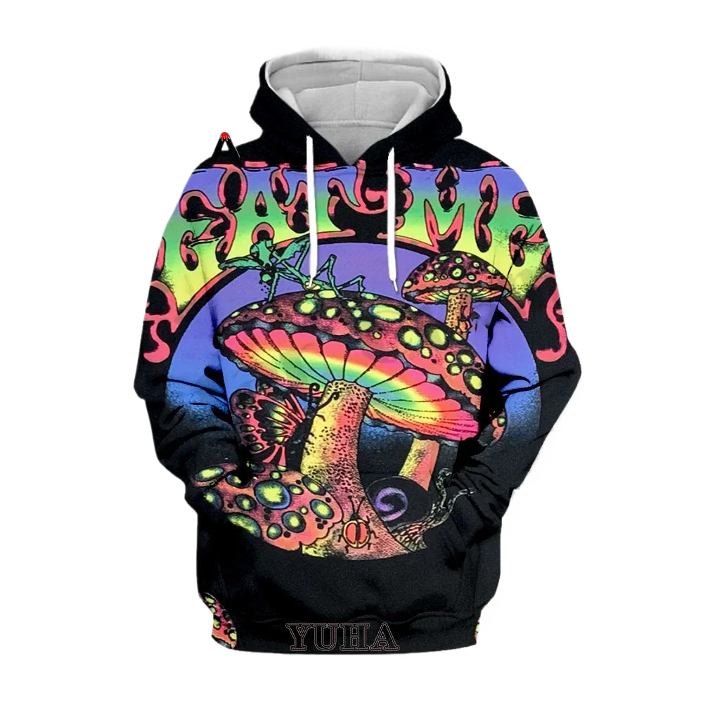 Fashionable Mushroom Hippie Art Harajuku Unique Street Fun Casual Hooded Sweatshirt Large Size Clothing Long sleeved Sweatshirt.