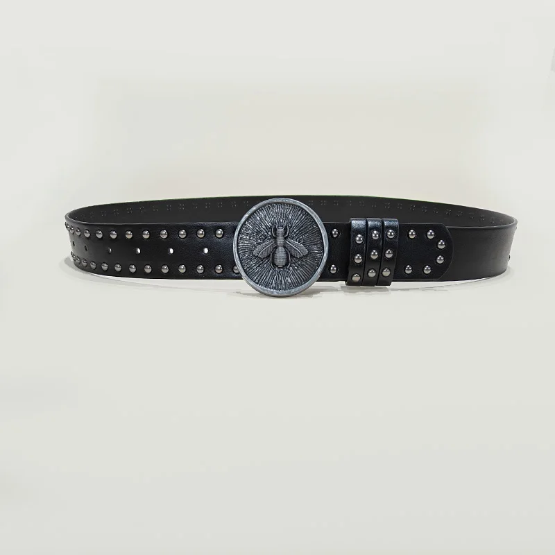Unisex Designer Gürtel für Frauen und Männer Hohe Qualität Luxus Marke Punk Schwarz Niet Jeans Gürtel Schädel Wolf Schnalle Gothic Bund – Detail 17
