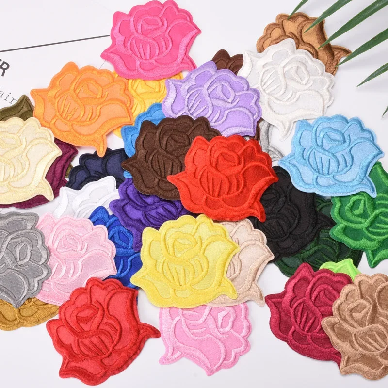 

5 шт./модные очаровательные средние розы тканевые наклейки «сделай сам» для гостиничного постельного белья нашивка с отверстием с клеем может быть сшито и Горячая Вышивка