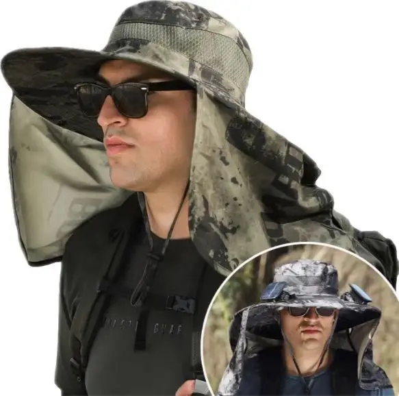 Sombrero Hut großen Schal Sonnenschutz Nackenschutz Krempe Sonne Outdoor Freizeit Bergsteigen Fisch kappe Männer wasserdicht Fischer groß – Detail 28