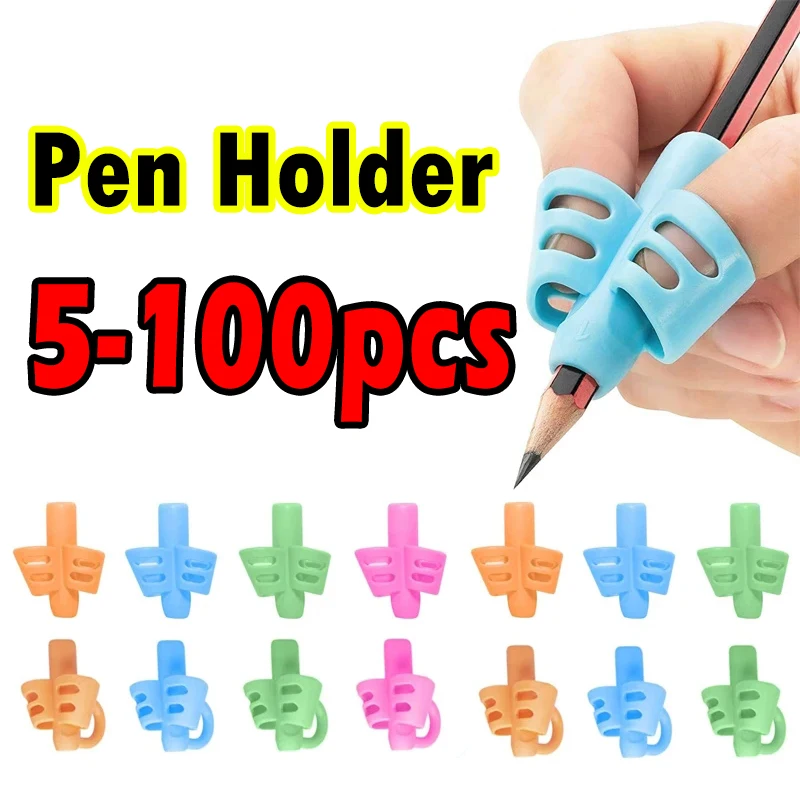 Porte-crayon d'écriture pour enfants, pot pour enfants, apprendre à pratiquer, stylo en silicone, poignée assistée, orthèse de posture pour étudiants, 5-100 pièces