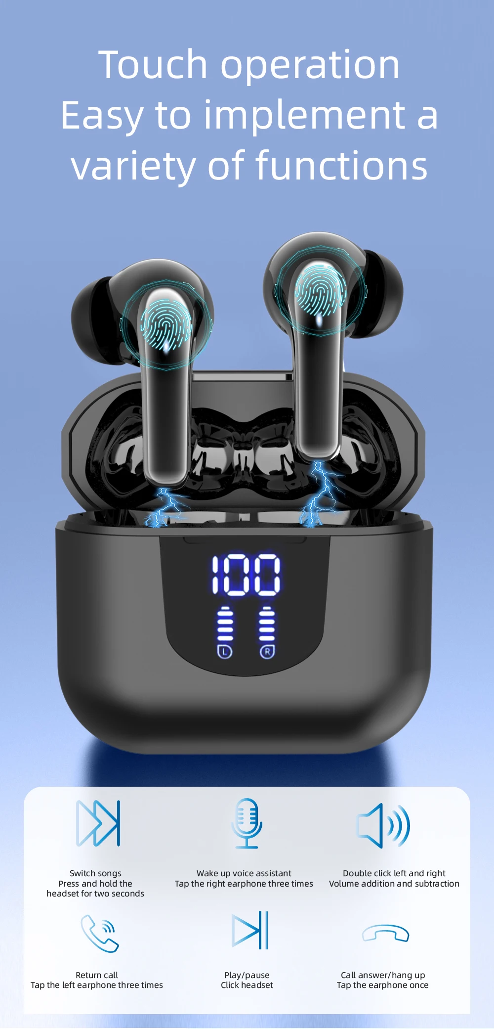 Wireless Earphones with Enhanced Bass, Noise Reduction, and Extended Battery Life