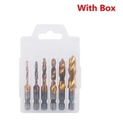 Hex Shank Titanium Plated HSS Metric Tap Drill Bit Set (6Pcs Golden Set)