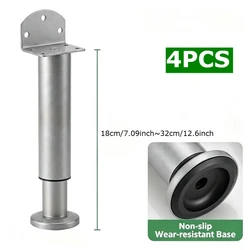 Set of 4 Adjustable Telescopic Furniture Legs for Cabinet or Vanity Height Adjustment (Grey - 4pcs)