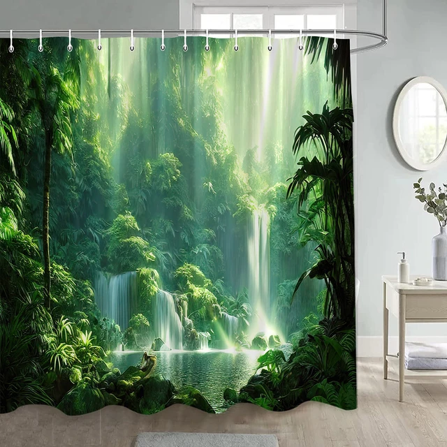 Tropical Rainforest Waterfall Shower Curtains Green Plants Forest Nature  Landscape Waterproof Fabric Bathroom Decor with Hooks - AliExpress