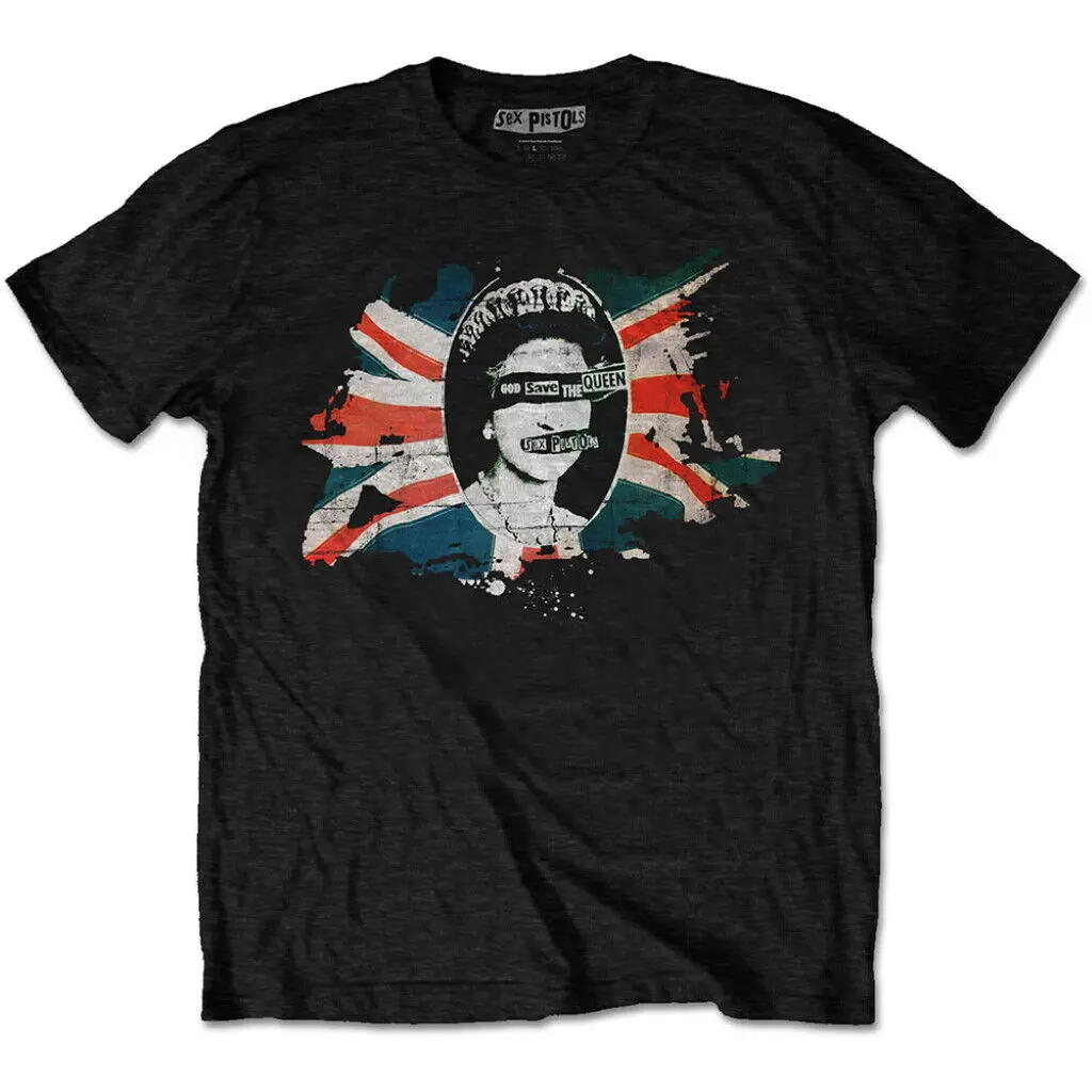 Sex Pistles 'God Save The Queen Union Jack' (Nero) T-Shirt-Nuovo E Ufficiale!