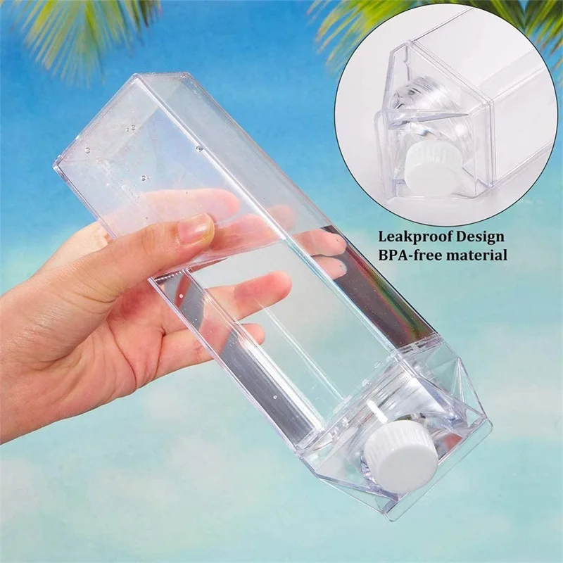 Etereauty Water Bottle Milk Carton Clear Bottles Square Container Plastic  Cup House Shaped Beverage Transparent Tea Flat 