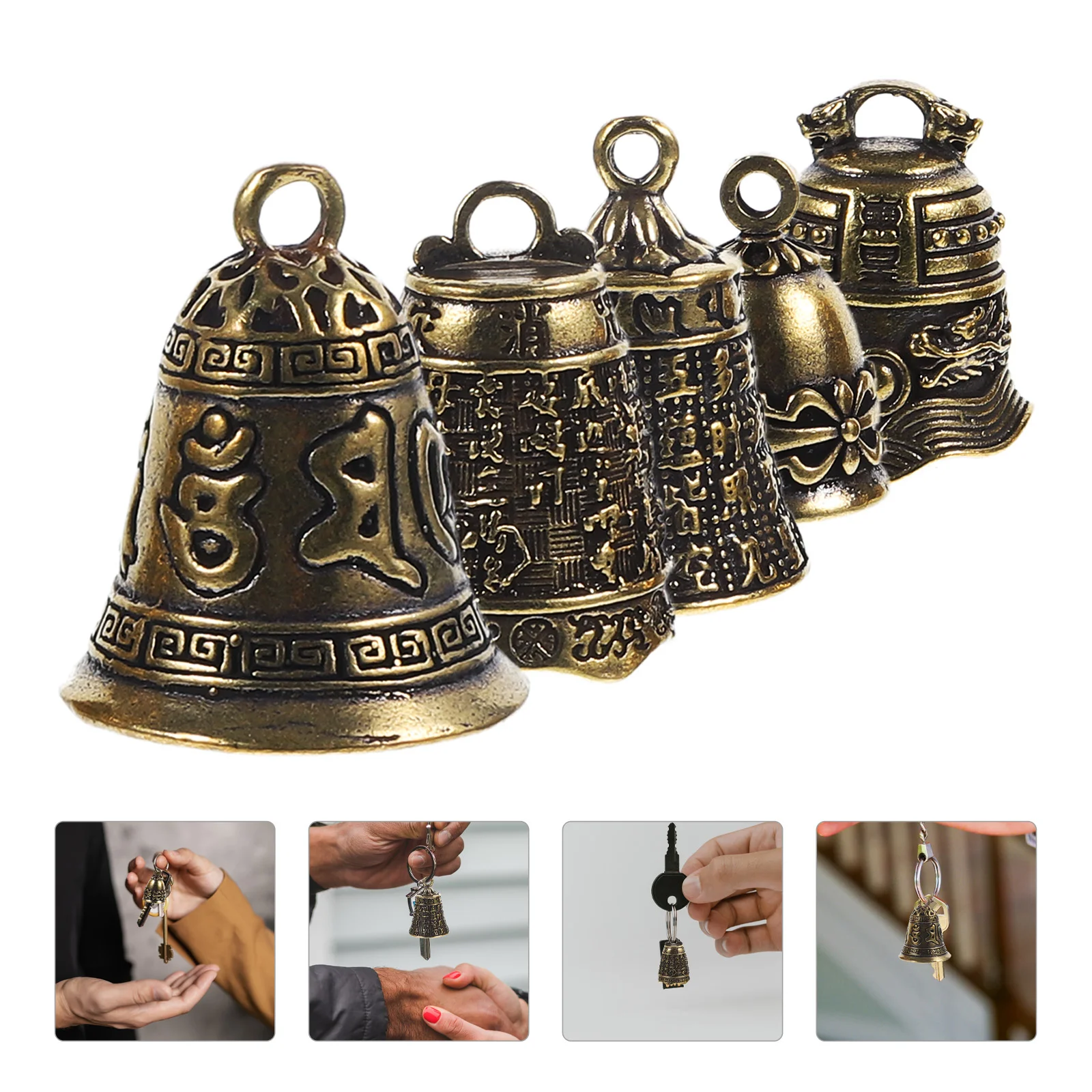 

5Pcs Key Ringssss Retro Decorative Bell Pendant Small Bell Pendant Bell Brass Ornament