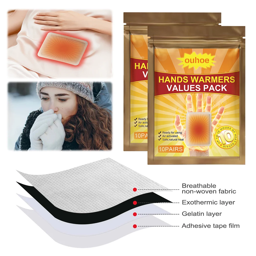 Winter Hand Body Warmer Self-Adhesive Hand Heating Pad Long Lasting Winter Warm Paste Stick for Men Women