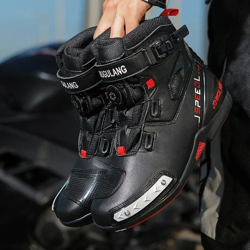 Men Leather Motos Breathable Anti Slip Wear-resistant Riders Ankle Length Motorcycle Boots