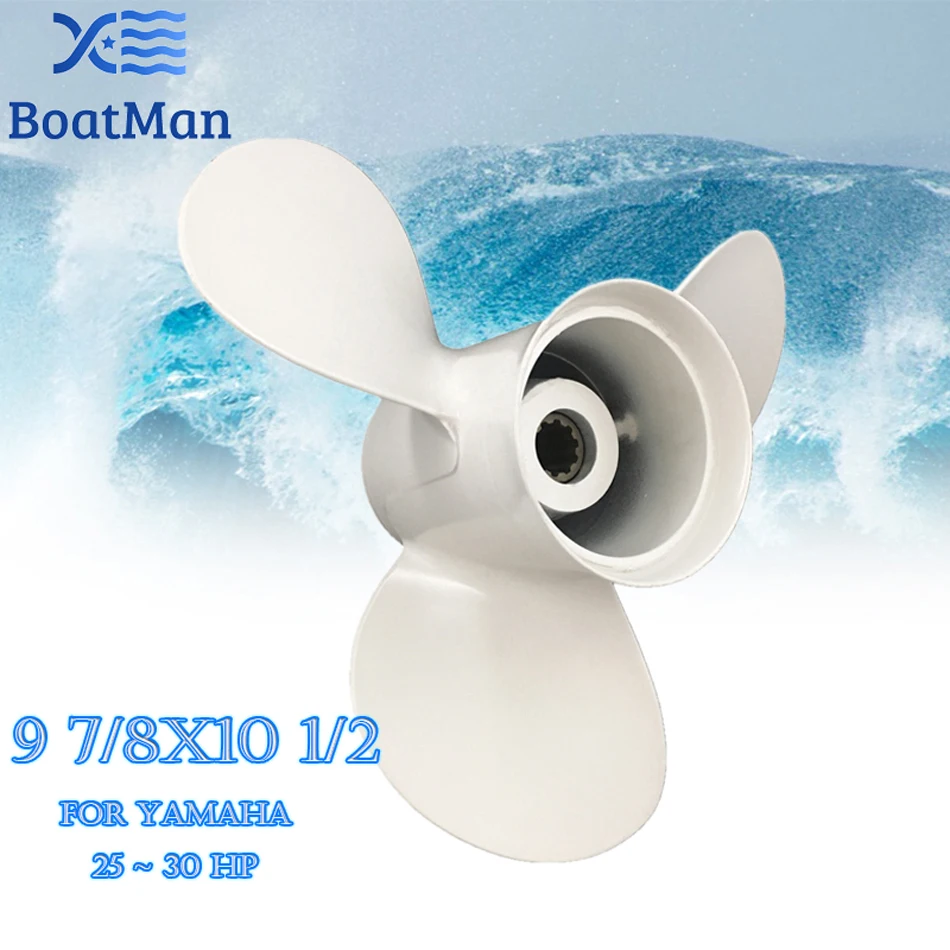Boatman Boat Elica 9 7/8X10 1/2 Per Motore Fuoribordo Yamaha 20Hp 25Hp F25Hp 30Hp Alluminio 10 Denti Spline Muslimate