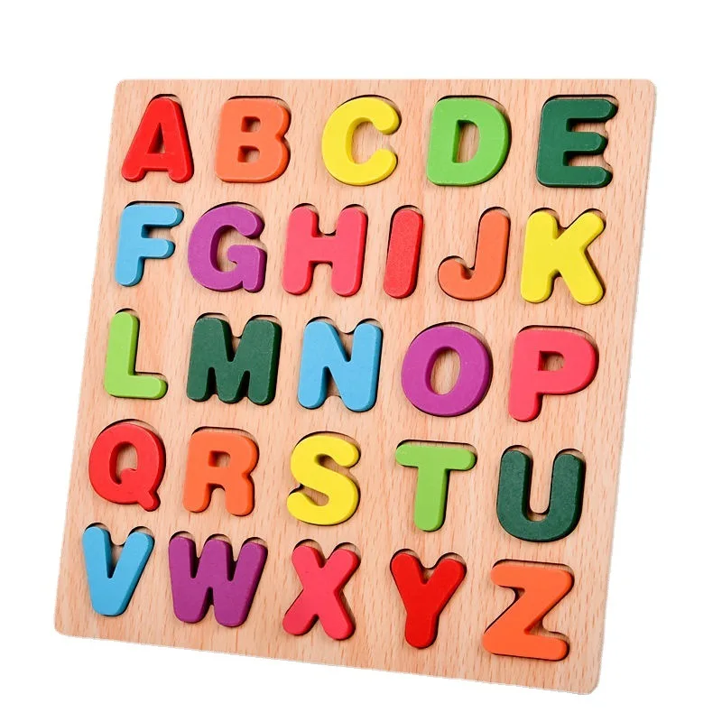 Montessori Baby Wooden Puzzles for Toddlers Learning Alphabet Number Shape Puzzle Toys Kids Educational Matching Board Wood Game wooden jigsaw puzzle