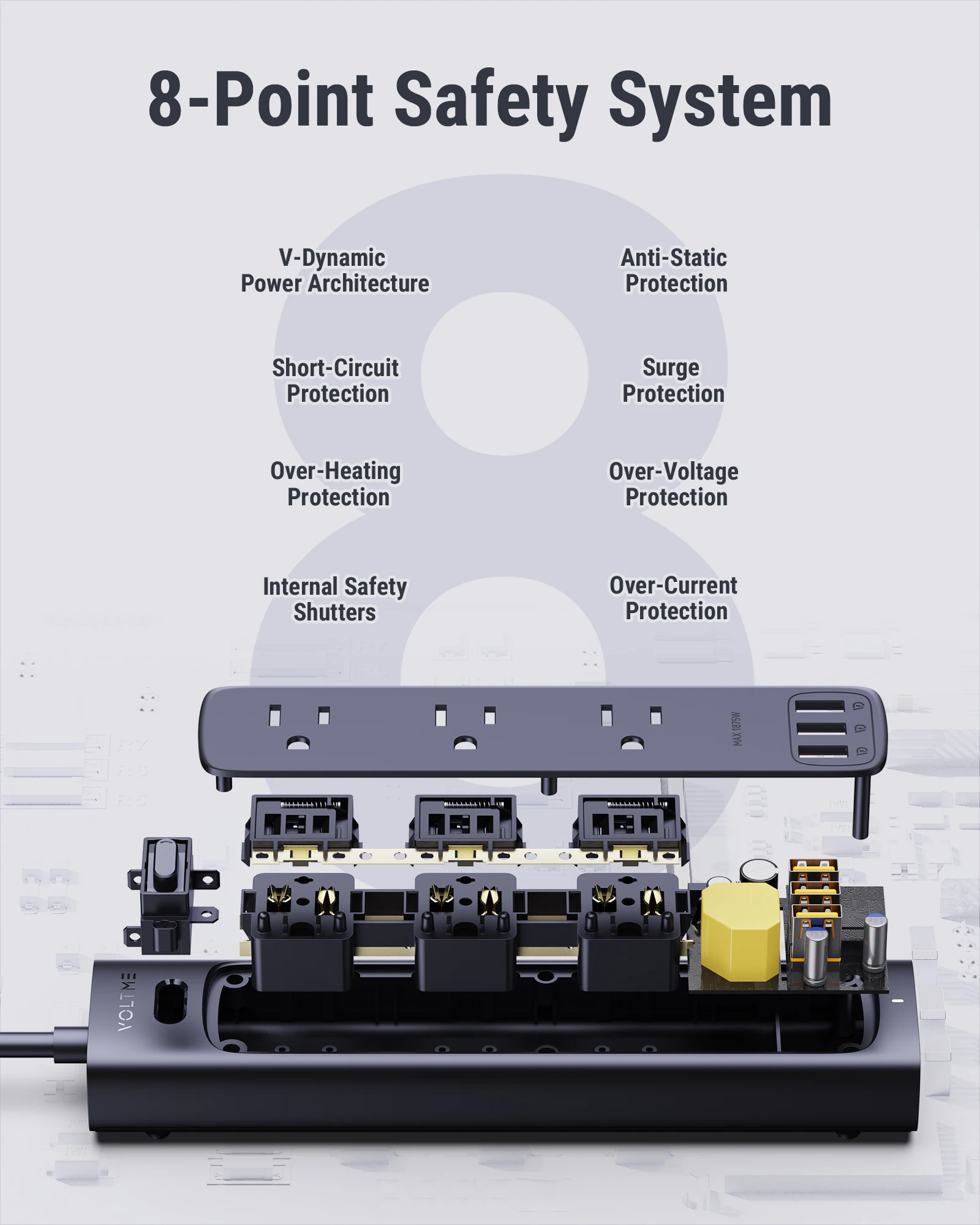 Voltme-us Plug Power Strip Tomada Multitap Cabo de Extensão Elétrico Usb pd Carregamento Rápido Filtro de Rede 18w - Image 6