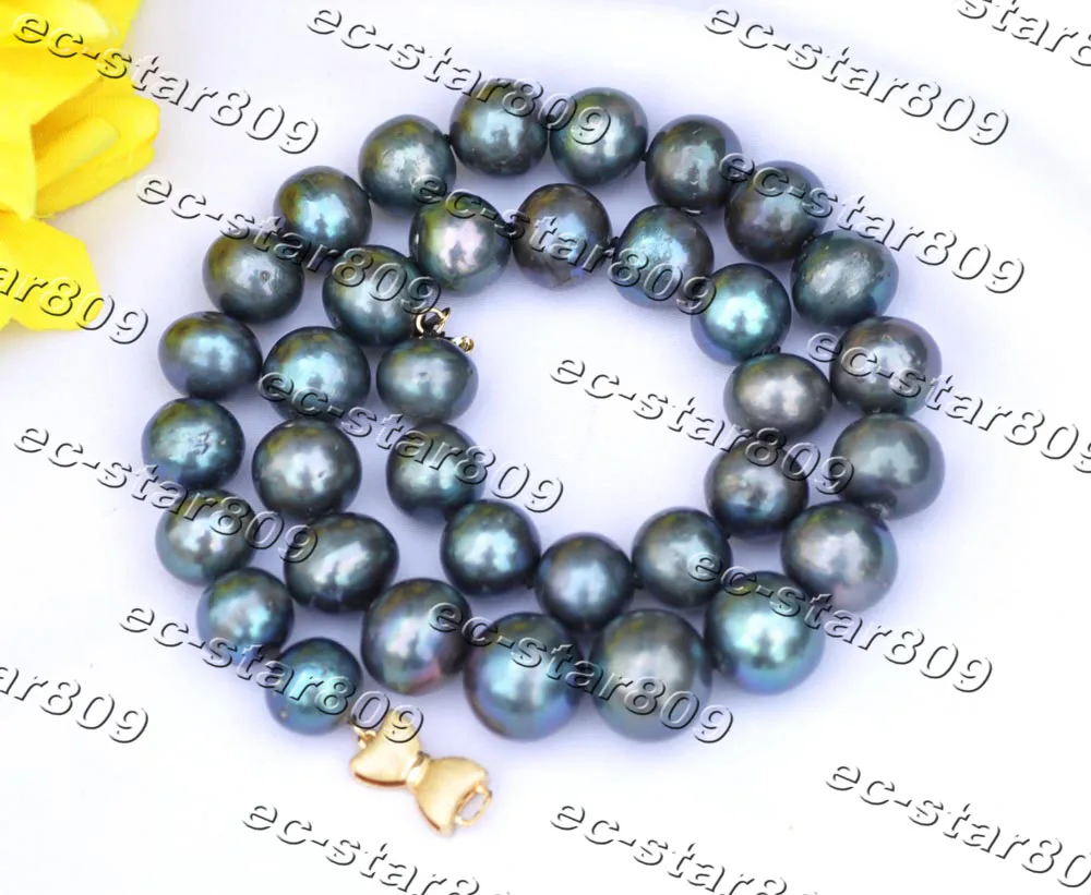 

Z11404 Big 17"~32“ 15mm Round Black Edison Keshi Pearl Necklace Bowknot