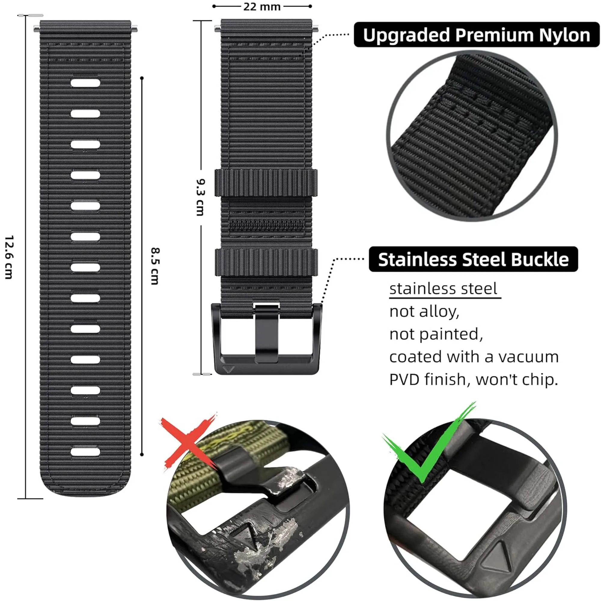 Durable and Breathable Rugged Nylon Watch Band - 45/50mm